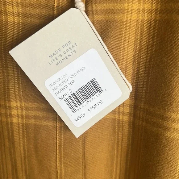 NEW Faherty HARPER TOP IN ASPEN GOLD PLAID - Picture 7 of 10